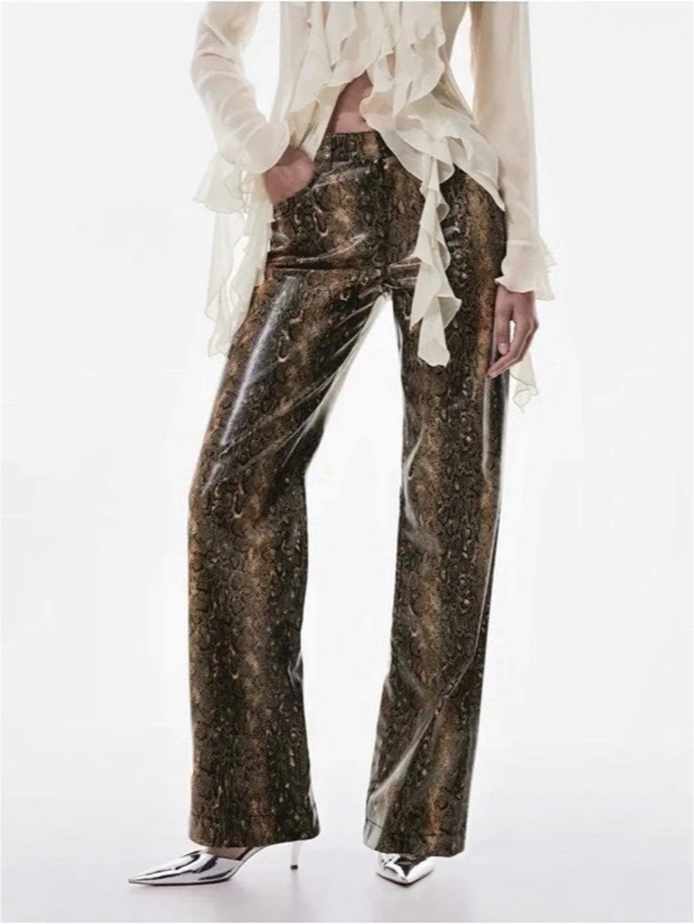 Mango glossy Animal Print Straight Leg Pants size 6 New With Tags!